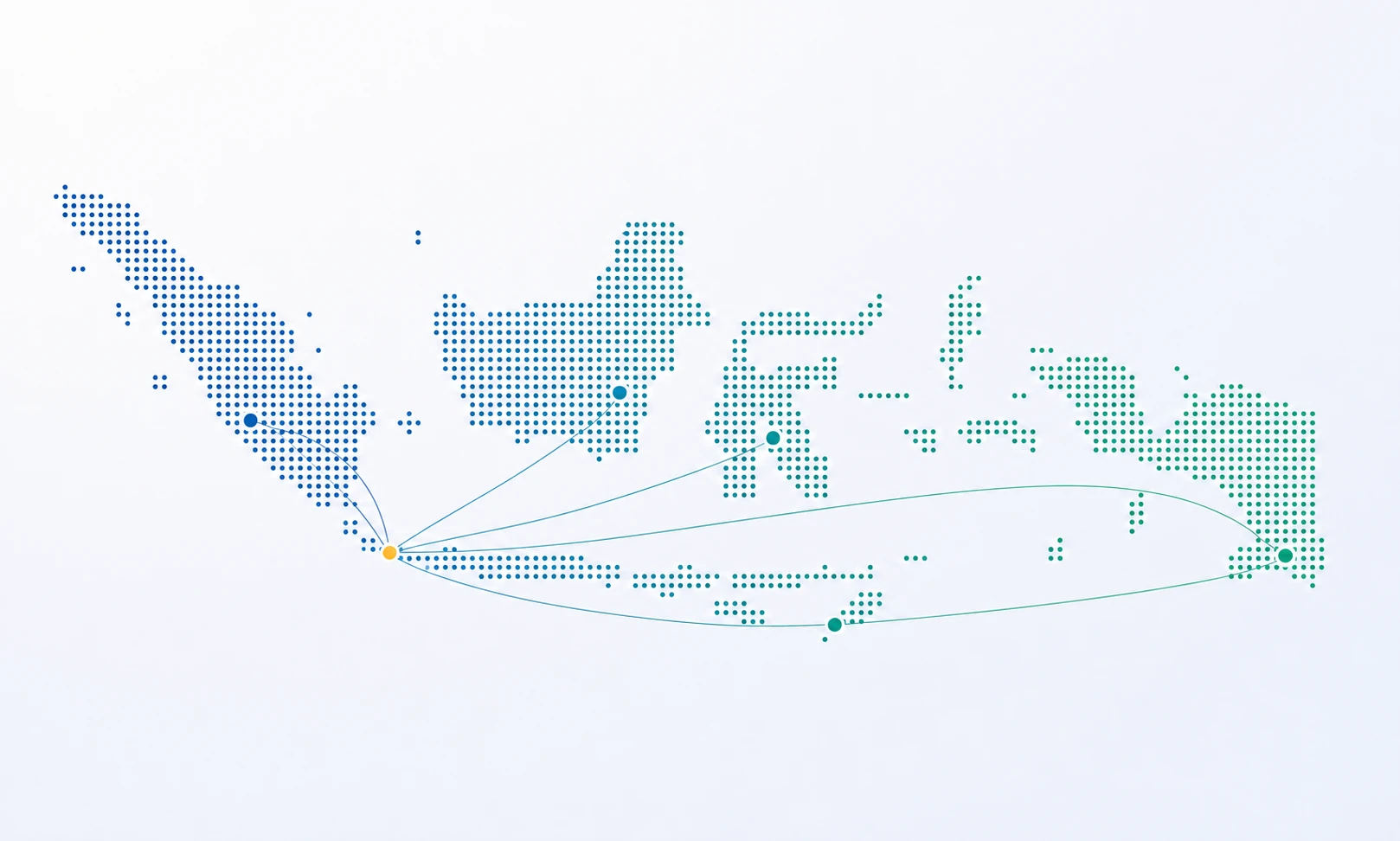 Jaya Abadi Medika distribution network across Indonesia, centered from the Jakarta hub